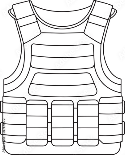 Body armor vest drawing in outline style for security and protection visuals