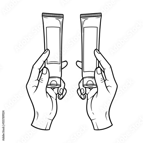 Hands holding two skincare tubes, ready for application in a beauty routine