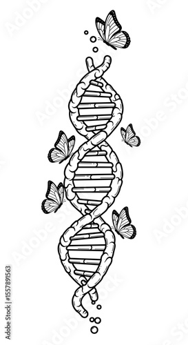 Elegant DNA double helix with butterflies representing transformation and the beauty of life