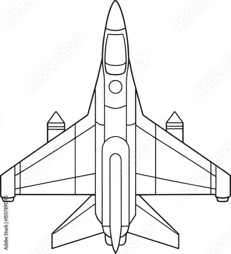 Jet fighter illustration in outline style perfect for aviation and defense visuals