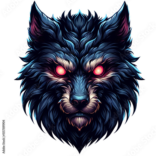 Mystical Wolf Illustration: A captivating illustration presents a formidable wolf, its intense, glowing eyes and intricate fur detail revealing its primal presence.