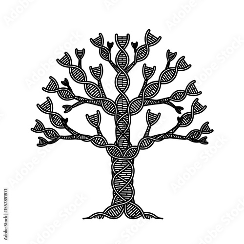 Genealogical tree with DNA strands resembling a tree structure