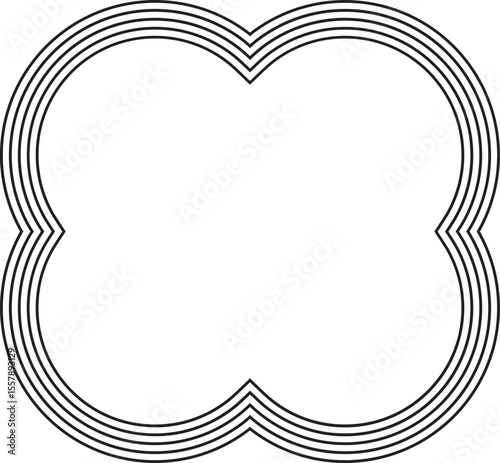 Composition of four joined circles forming a clover-like shape with five concentric parallel outlines.