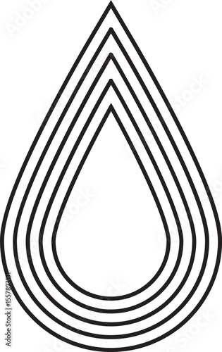 Teardrop-shaped form structured with five concentric parallel lines creating a flowing silhouette.