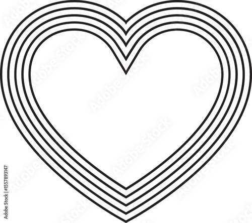 Heart form constructed with five parallel and concentric lines outlining a symmetrical shape.