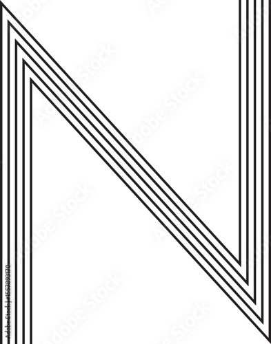 Geometric figure resembling the letter N traced with five layered and parallel line contours.