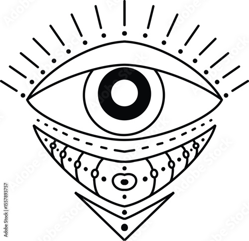 Evil doodle eye. Hand drawn magic witchcraft eye talisman, magical esoteric eyes, religion sacred geometry symbols vector illustration icon. Amulet talisman, various luck souvenir design