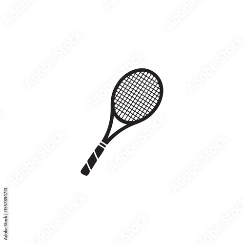Simple black and white tennis racket graphic.A clean, minimalist graphic of a tennis racket.