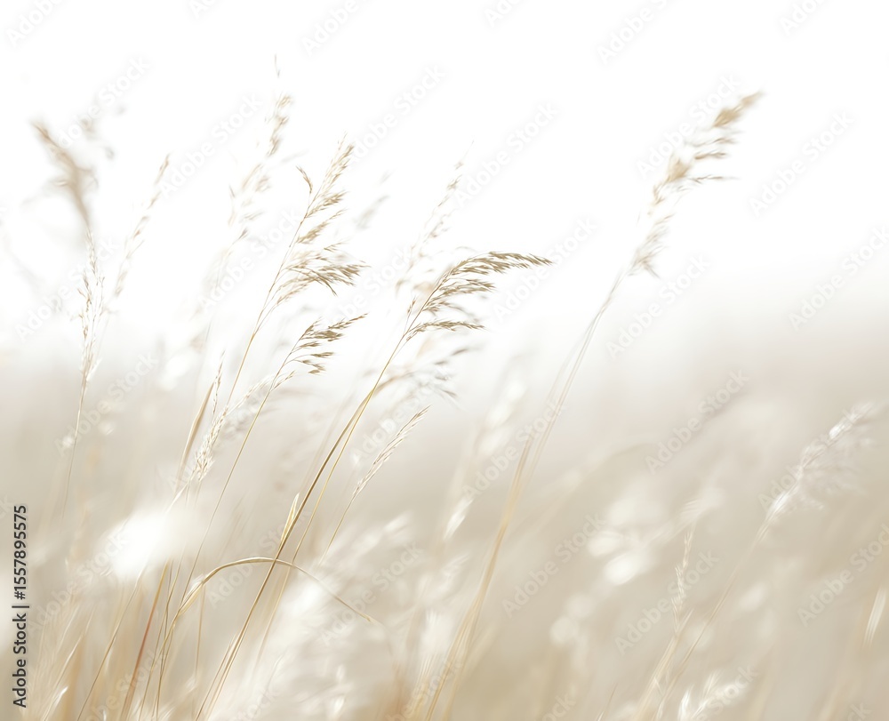 Fototapeta premium Minimal sunlit wild grass field in soft beige tones with dreamy calm atmosphere