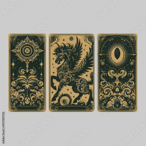 grotesque beast monster figure with mythical flair in vintage vector format for enchanted card deck