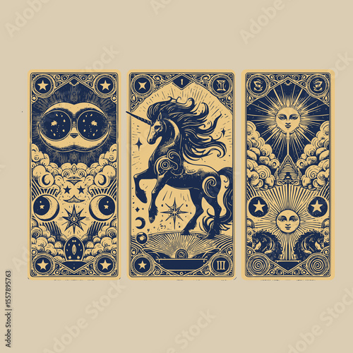 unicorn horned legends gallop a vintage vector portrait for mythic card decks
