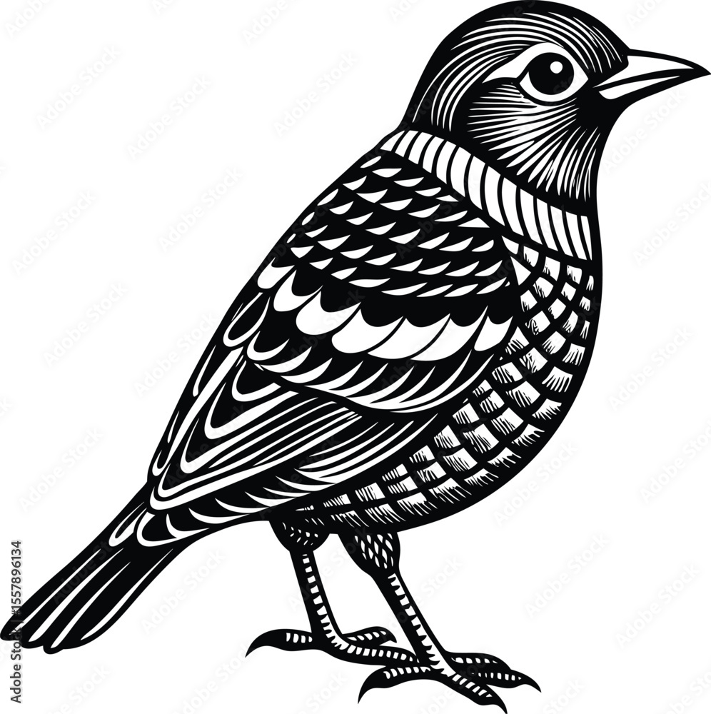 Obraz premium Elegant Black and White Bird Illustration Detailed Vector Art