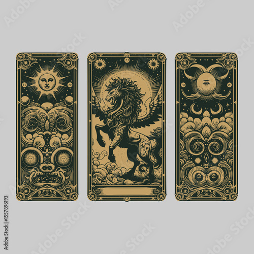 ancient world monster-beast concept in textured vector style for fantasy card artwork