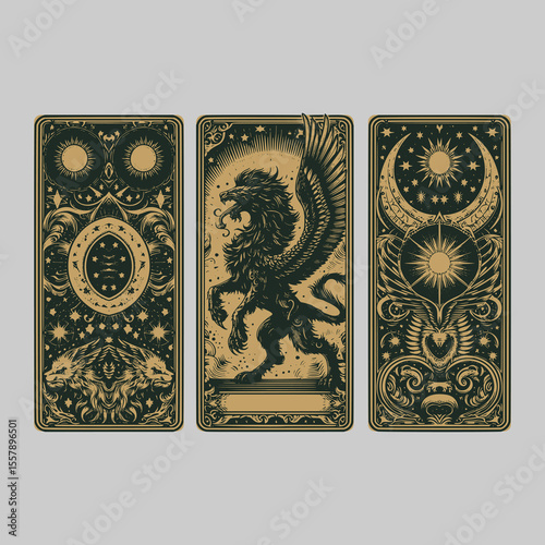 monstrous wild beast in engraved vintage vector look for collectible game card