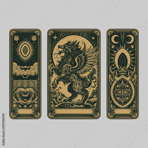 twisted beastly monster in classic vector detail for arcane card collection