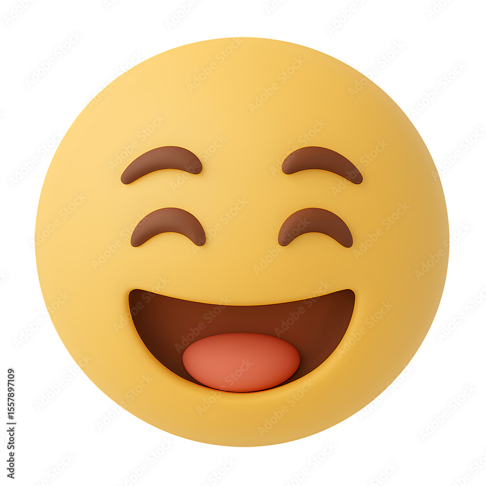 Fototapeta premium Joyful Smiley Face with Wide Open Mouth and Closed Eyes Transparent Background