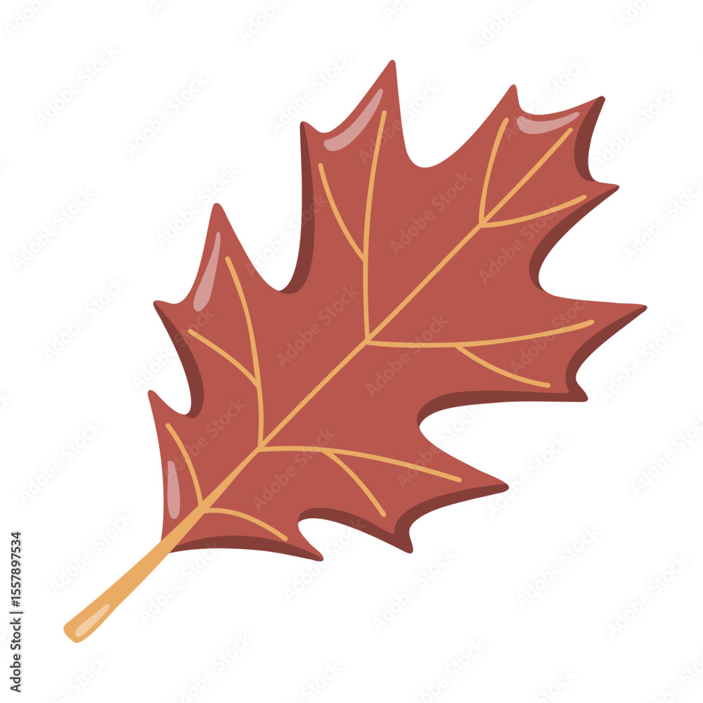 Naklejka premium Red oak autumn leaf. Seasonal fall object. Cartoon vector illustration on white background. 