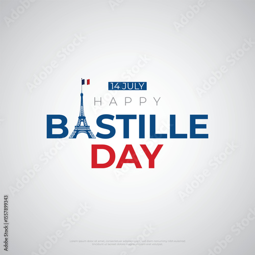 Bastille day Typography poster, flyer or social media post design. France Independence Day Vector Illustration.