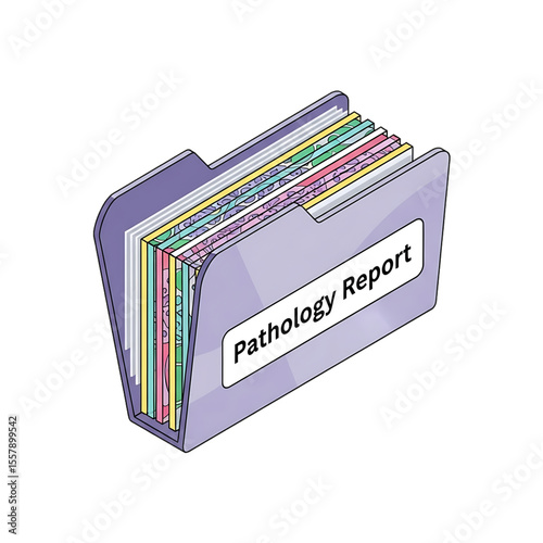 Folder of pathology reports for diagnostic review.