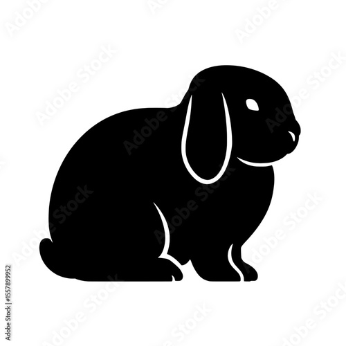 Silhouetted Mini Lop Rabbit in Bold Black with Soft Rounded Shapes