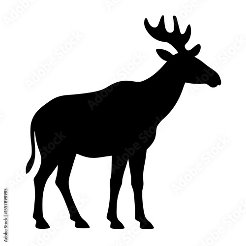 Majestic Sivatherium Silhouette with Prominent Antlers on White Background