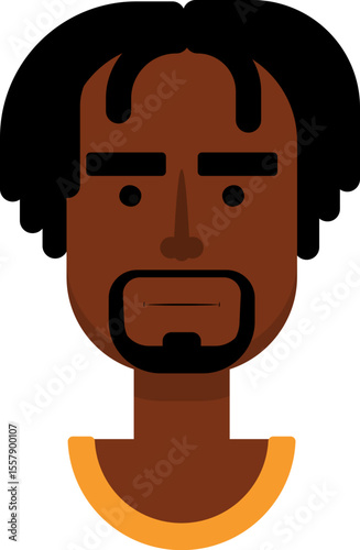 Cartoon black male face showing serious expression with neutral mouth and focused eyes in flat vector style.