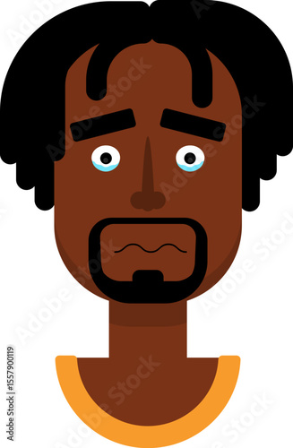 Cartoon black male face showing tears in eyes with emotional expression in flat vector style.