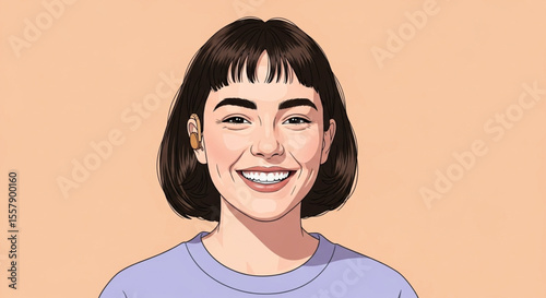 Person with Hearing Aid Smiling – Inclusive Communication and Accessibility Illustration
