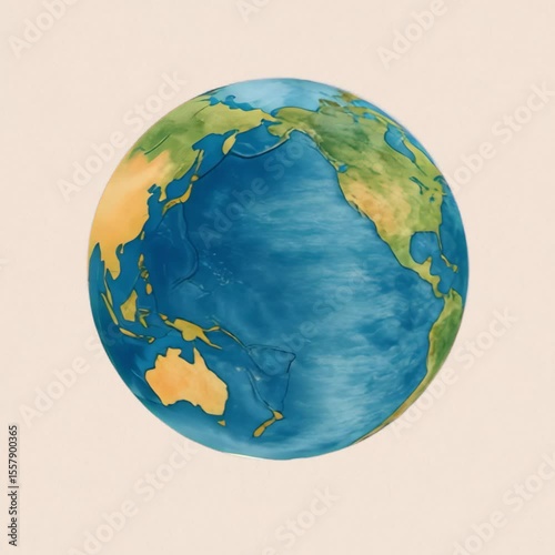Watercolor Earth globe illustration animation isolated asset, transparent 4K video, alpha channel, ProRes 4444