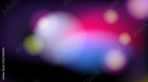 Vector illustration in trendy bokeh style with soft glowing circles in pink, purple, blue, and green tones. The abstract gradient background reflects current digital art and vibrant color trends.