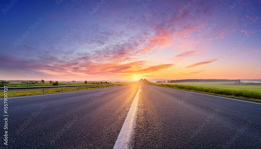 Naklejka premium asphalt road with pastel sky at sunrise on the morning of the journey