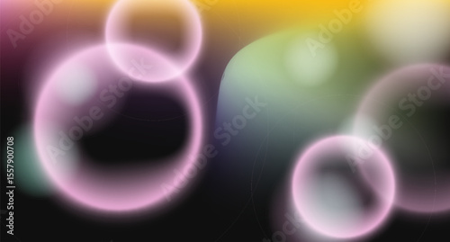 Vector illustration in a modern bokeh style, featuring glowing pink, yellow, green, and white circles on a dark background.