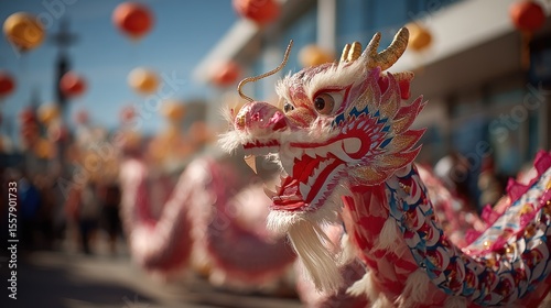 Celebration of the lunar new year with a traditional chinese dragon dance