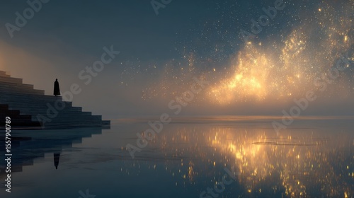 Stairway to the cosmos: A solitary figure ascends towards the ethereal realm