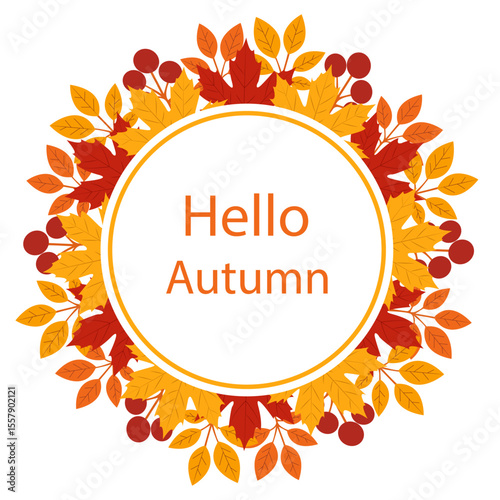 A frame with autumn leaves and berries creating a warm welcome to the fall season