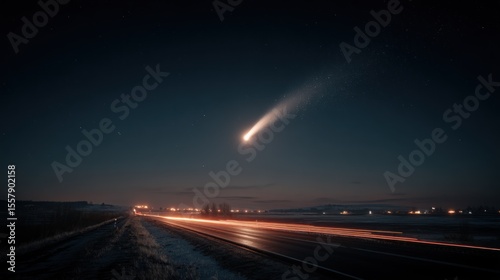 Celestial symphony: A mesmerizing dance between a comet and a highway lights