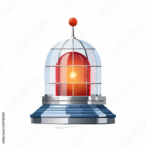 polished steel dome topped with neon red beacon light and etched vent ribs signaling alert or warning
