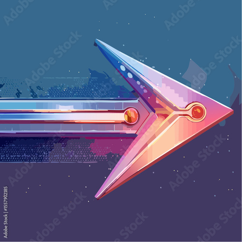 dual-bar brushed aluminum arrow icon with inner neon magenta edge symbolizing futuristic forward movement
