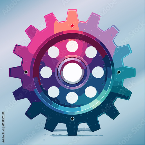 six-tooth matte titanium cog icon with neon magenta tips and chat-centered control gear aesthetic