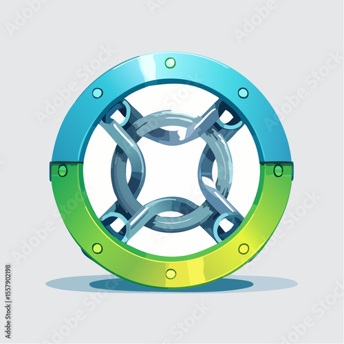 nterlocking chrome mirror rings with neon cyan rim and micro-etched detailing for futuristic link sharing icon