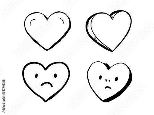 Hand-drawn Heart Icons Set of Four Unique Designs