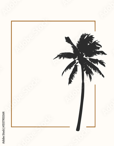 Minimilist silhouette of a woman sitting by the water with palm trees reflected in the water in black and white style vector