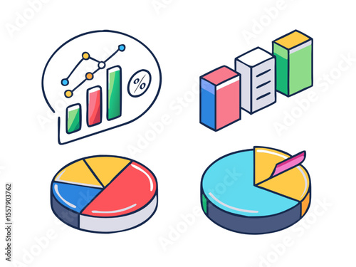 Colorful Data Charts & Graphs Icons (24) AI Vector Pack