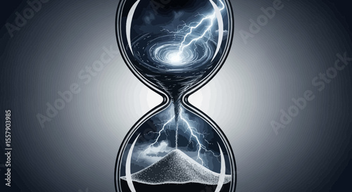 Hourglass time storm lightning sand time flow concept illustration design for backgrounds and prints father's day