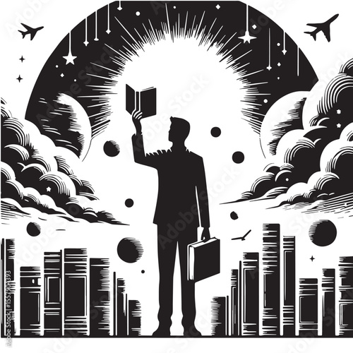 Black Standing with book in hand Silhouette Vector, High Quality Illustration on White Background