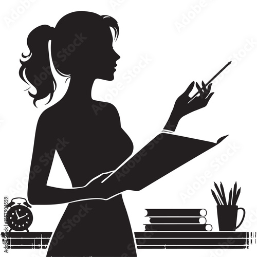 Black Teacher handing homework Silhouette Vector, High Quality Illustration on White Background