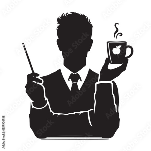 Black Teacher with coffee cup Silhouette Vector, High Quality Illustration on White Background