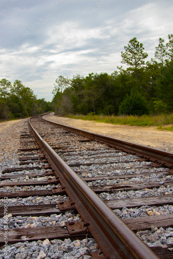 Fototapeta premium Railroad tracks fading into th distance, vanishing point