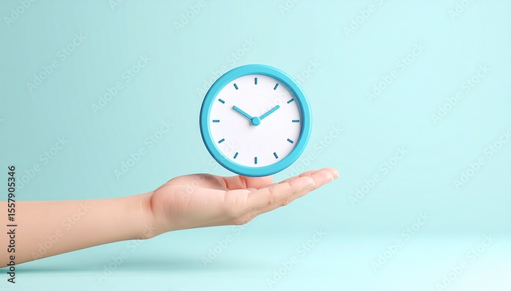 3D clock icon floating above a hand 3D clock icon floating above a hand