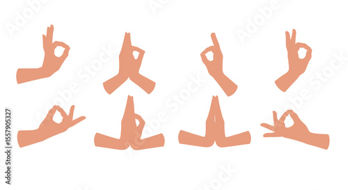 Collection of Hand Gestures Yoga Mudras and OK Sign Illustrations